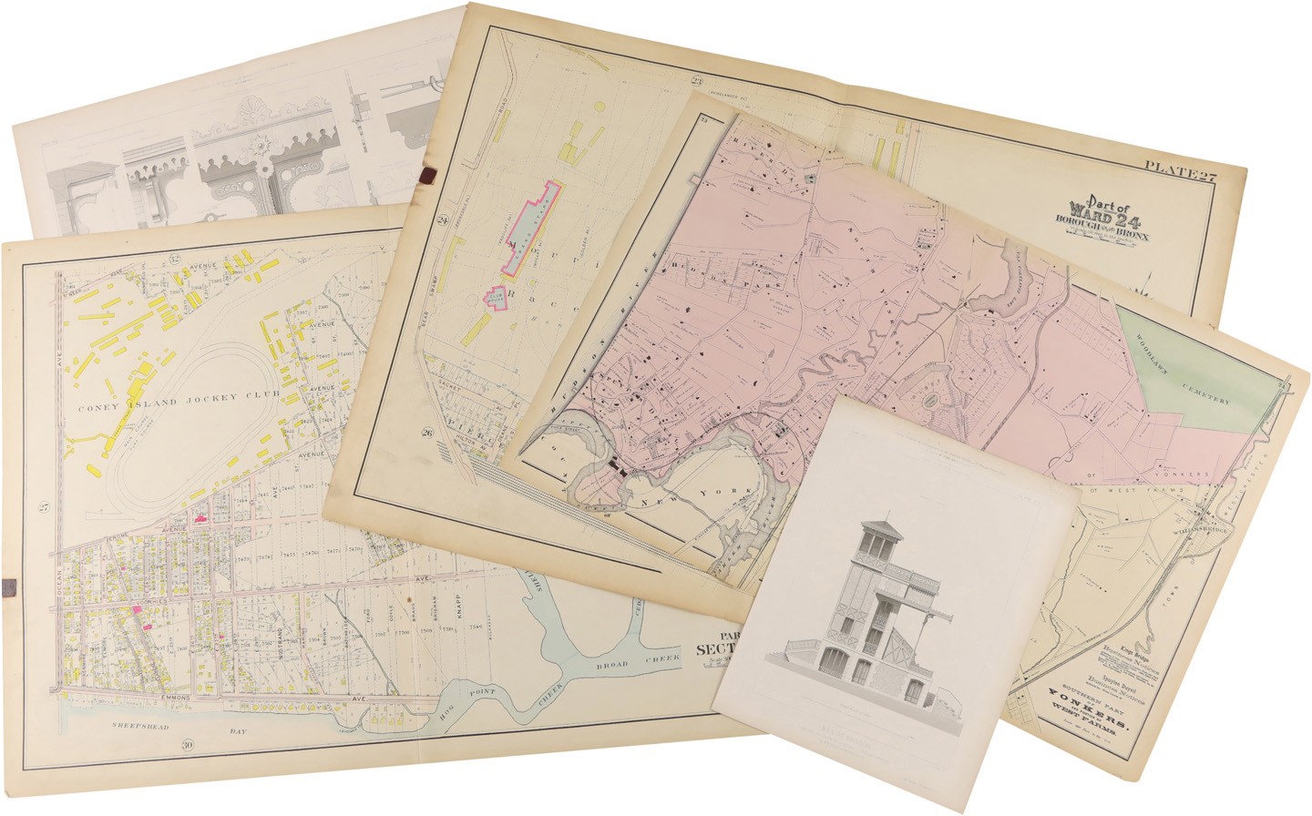 Horse Racing - Original Color Maps of Racing’s Notable Three Early Racetracks & Five 1896 Architectural Prints of Longchamps Racecourse (8)