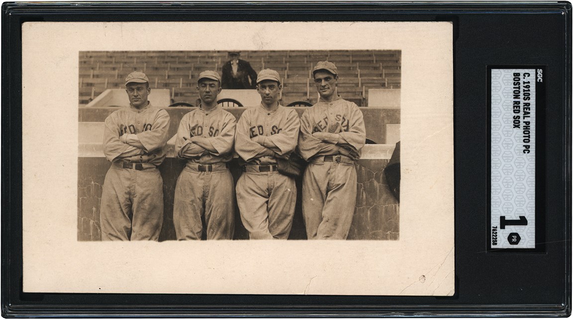 - 1915 World Champion Red Sox Infield Real Photo Postcard from The Dick Hoblitzell Collection (SGC)
