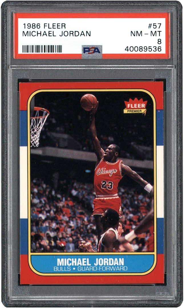 - 986 Fleer Basketball #57 Michael Jordan Rookie Card PSA NM-MT 8 (Beautifully Centered)