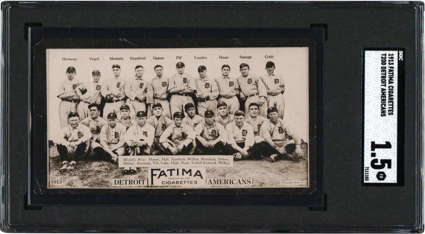 - 1913 T200 Fatima Detroit Americans w/ Ty Cobb SGC FR 1.5