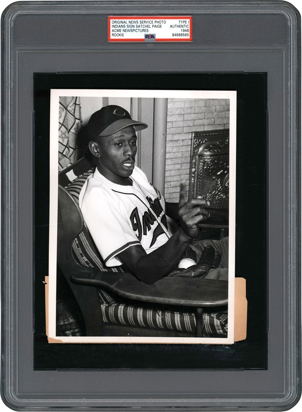 Vintage Sports Photographs - 1948 Satchel Paige Rookie Photograph from the Day after Signing with Indians (PSA Type I)