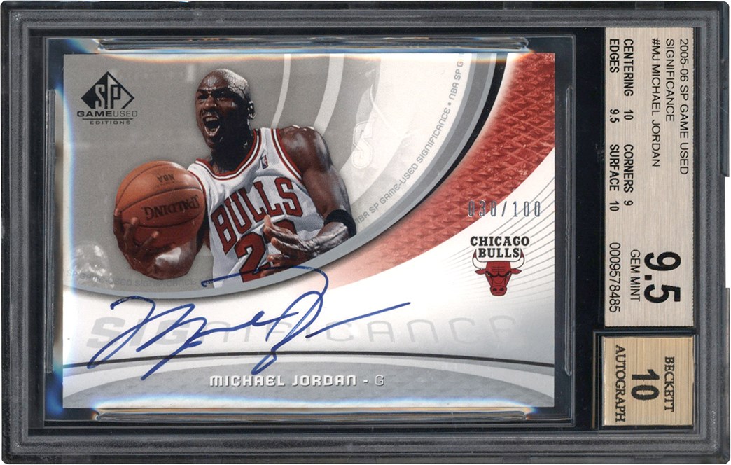 - 005-2006 SP Game Used Basketball Significance #SIGMJ Michael Jordan Autograph Card #30/100 BGS GEM MINT 9.5 Auto 10 (Two 10 Subgrades)