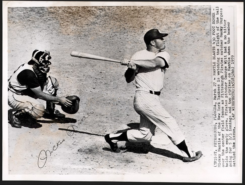 Mantle and Maris - 1959 Mickey Mantle Period Signed New York Yankees "Home Run" Photograph (PSA)