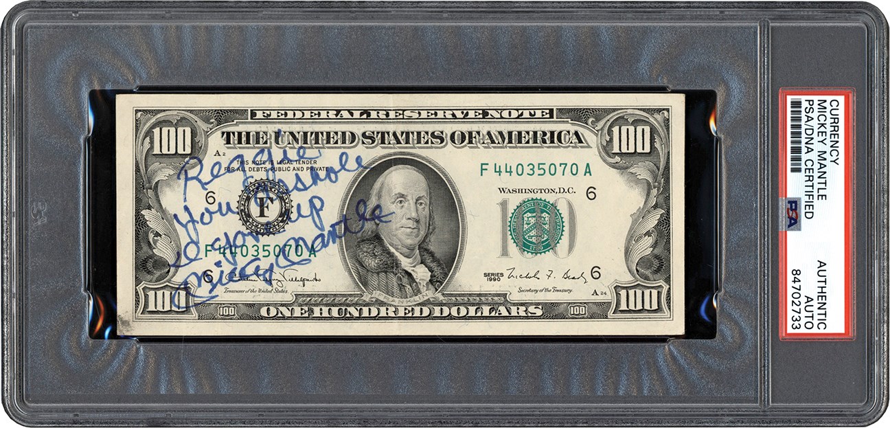 Baseball Autographs - Mickey Mantle Signed $100 Bill to Reggie Jackson "You A*%&hole" (PSA)