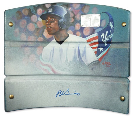 NY Yankees, Giants & Mets - 2001 Alfonso Soriano Autographed Artwork on New York Yankees Plastic Seat Backing