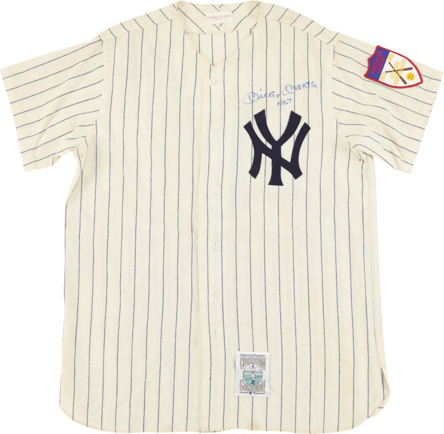 Mantle and Maris - Mickey Mantle "No. 7" Signed 1951 Mitchell and Ness New York Yankees Jersey
