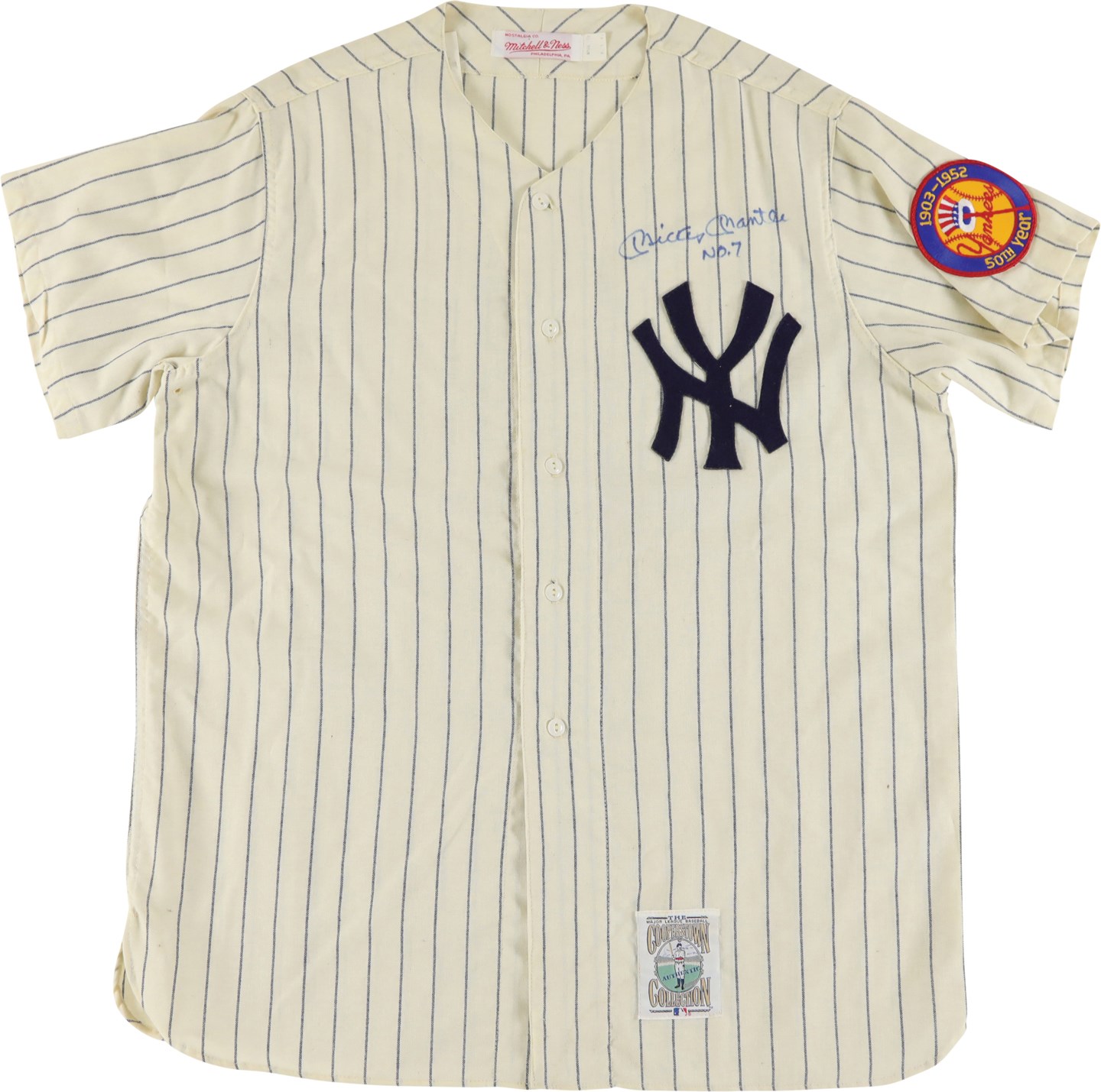 - 1951 Mickey Mantle Signed New York Yankees Jersey with No. 7 Inscription (PSA)