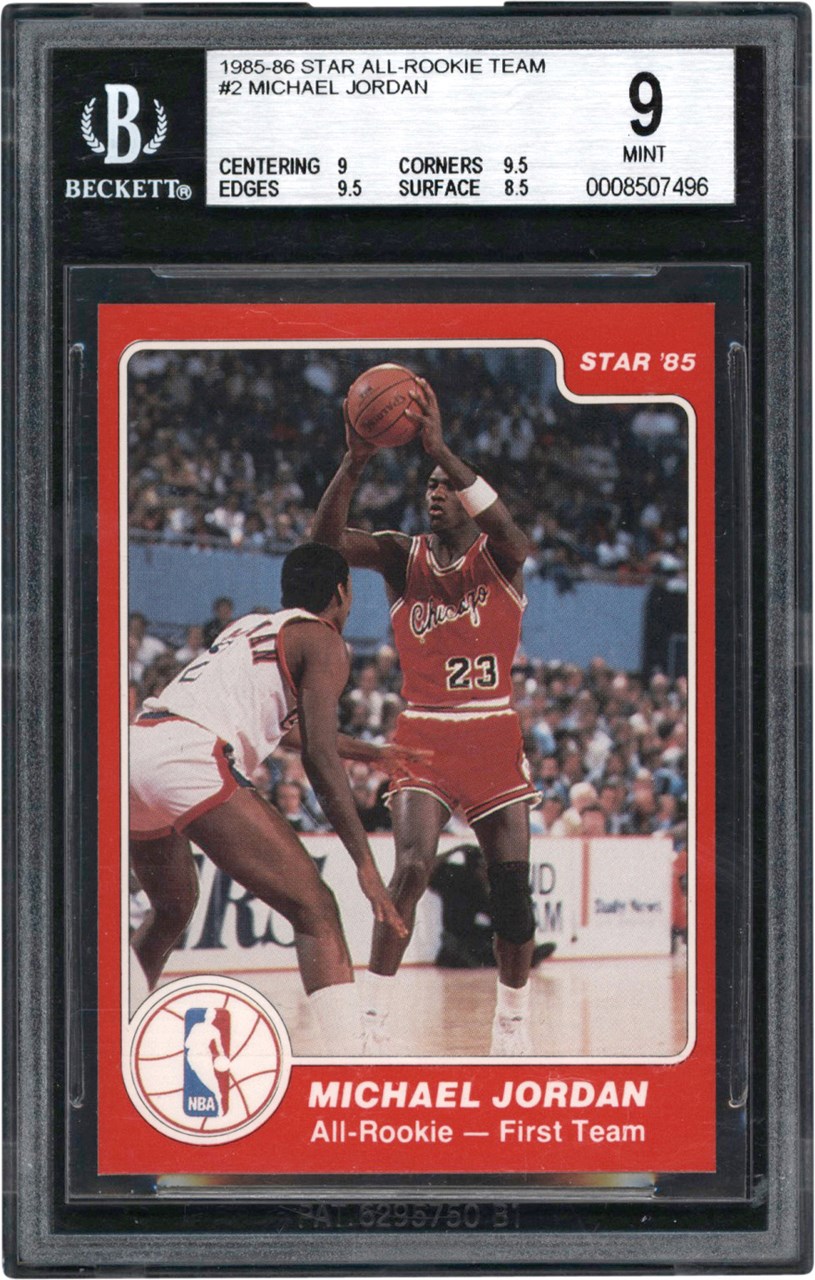 - 985-1986 Star Co Basketball All-Rookie Team #2 Michael Jordan Card BGS MINT 9