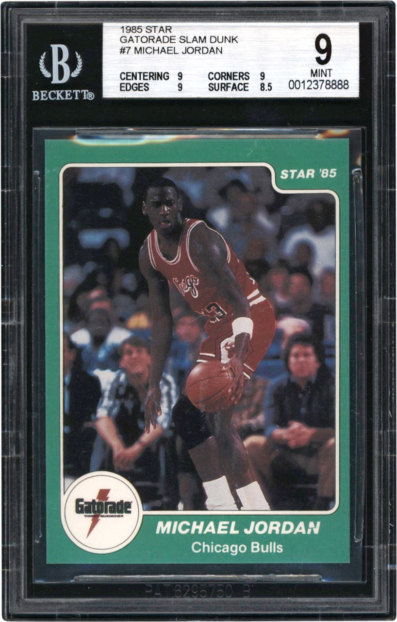 - 985 Star Co Basketball Gatorade Slam Dunk #7 Michael Jordan Card BGS MINT 9