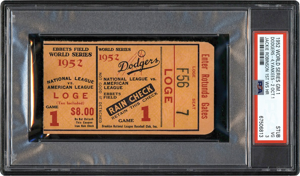 - 1952 Dodgers World Series Game 1 Stub - Jackie Robinson's 1st World Series HR PSA VG 3