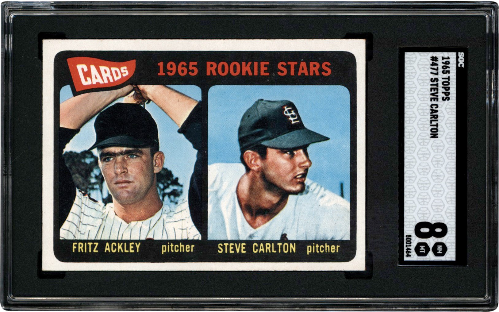- 1965 Topps Baseball #477 Steve Carlton Rookie Card SGC NM-MT 8