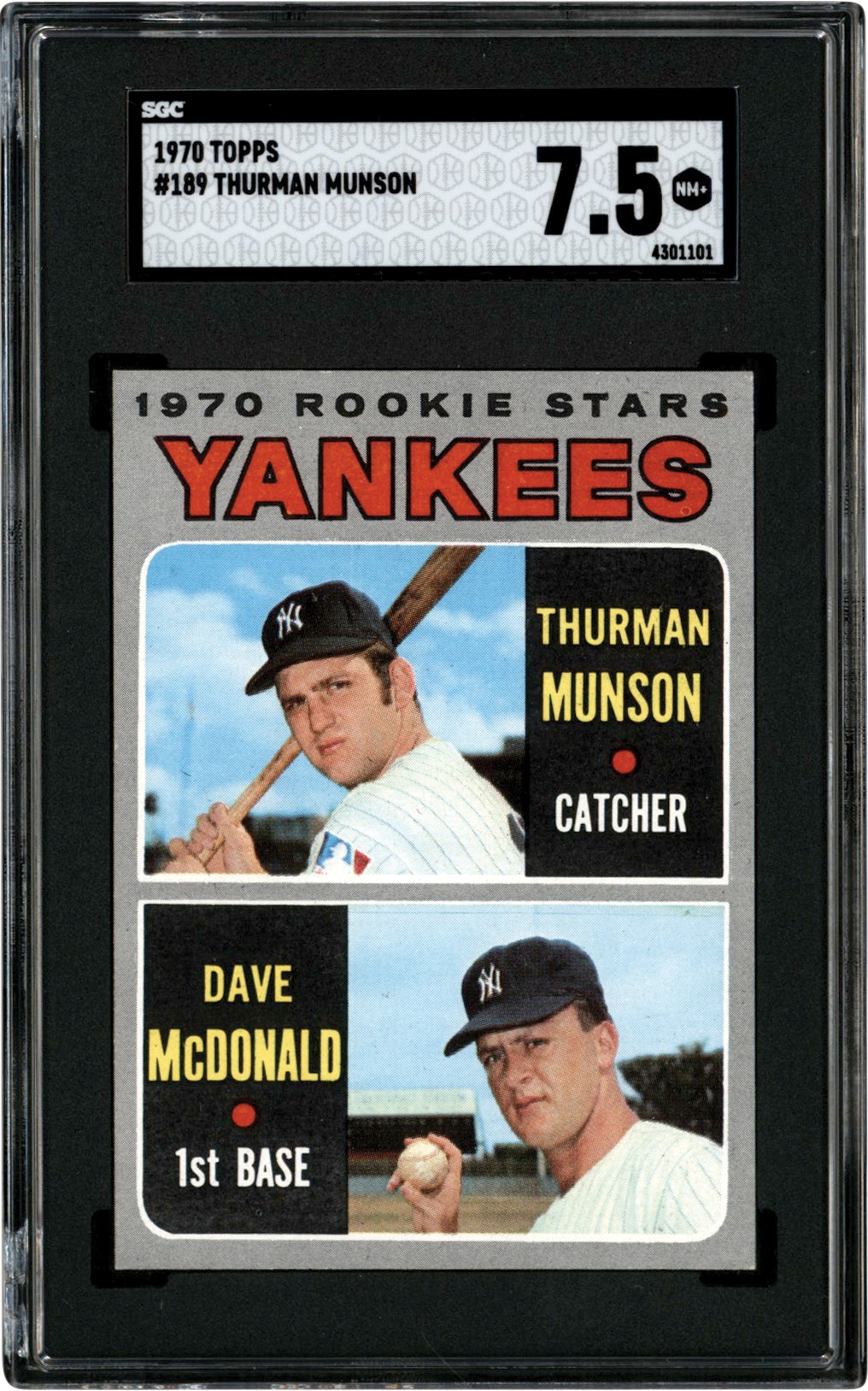 - 1970 Topps Baseball #189 Thurman Munson Rookie Card SGC NM+ 7.5