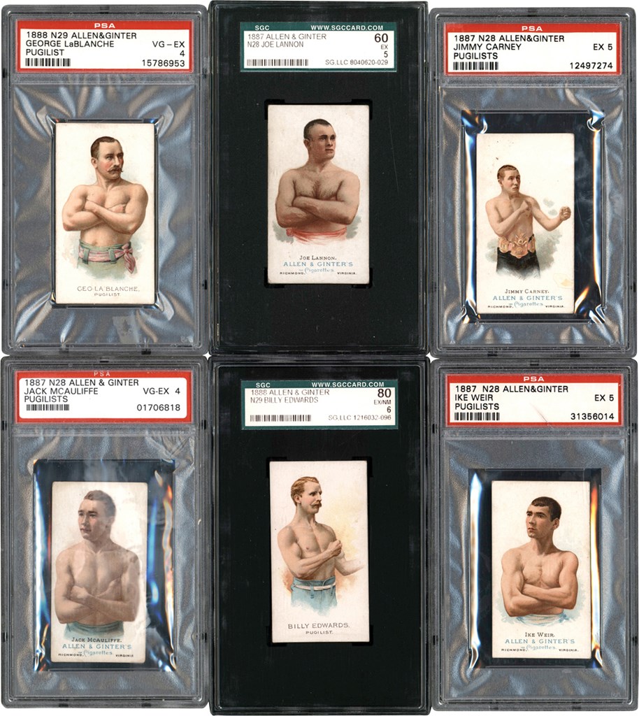 - 1887-1888 N28 & N29 Allen & Ginter Boxing Card Collection (6) ALL PSA/SGC