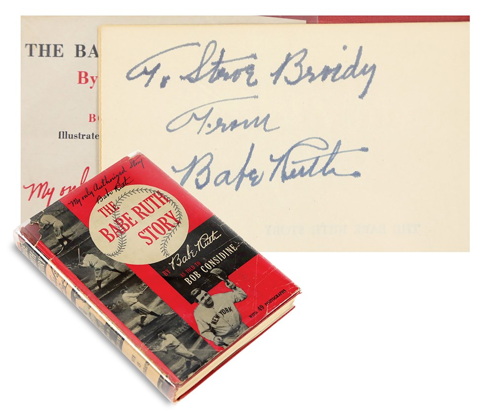 Ruth and Gehrig - Beautiful 1948 Babe Ruth Signed "The Babe Ruth Story" Book to Steve Broidy - President of Allied Artists who Produced the Movie! (PSA)