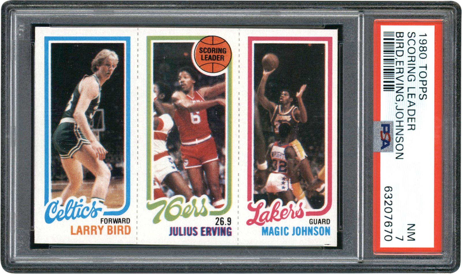 - 1980-1981 Topps Basketball Bird, Erving, Johnson Rookie Card PSA NM 7