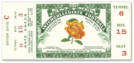 - 1942 Rose Bowl Full Ticket