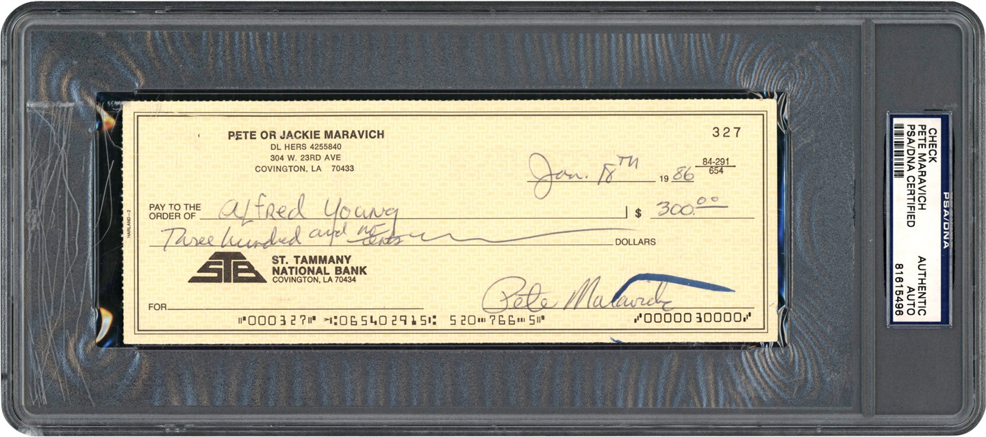 - 1986 Pete Maravich Signed Check (PSA)