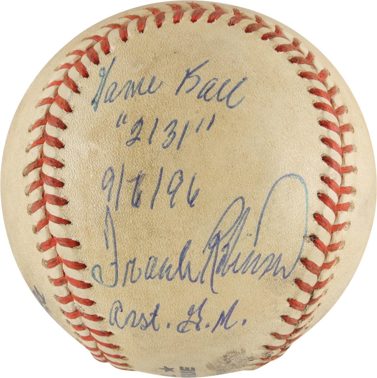 Baseball Equipment - Cal Ripken Jr. 2,131 Game Ball Signed and Inscribed By Frank Robinson (PSA)