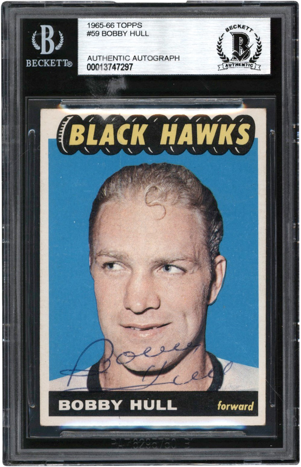 - 1965-1966 Topps Hockey #59 Bobby Hull Autographed Card Beckett