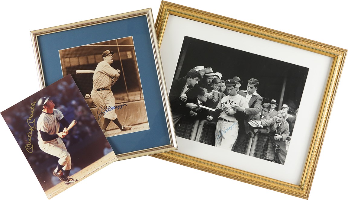Baseball Autographs - Mickey Mantle & Joe DiMaggio Signed Photographs (3)