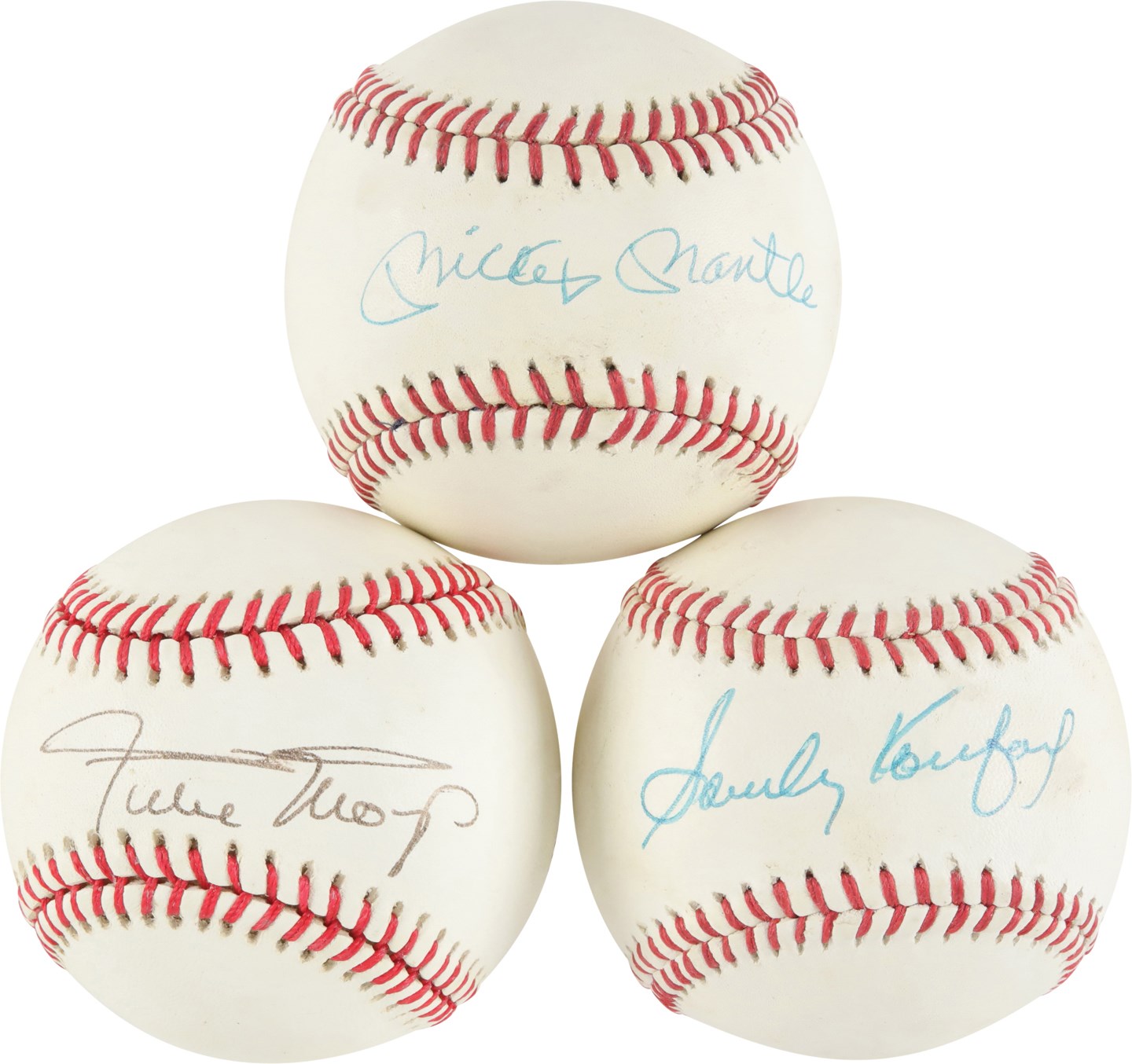 Baseball Autographs - Single-Signed Baseballs - Mantle, Koufax, and Mays (3)