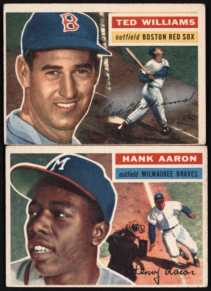 - 956 Topps Baseball #5 Ted Williams & #31 Hank Aaron Card Duo