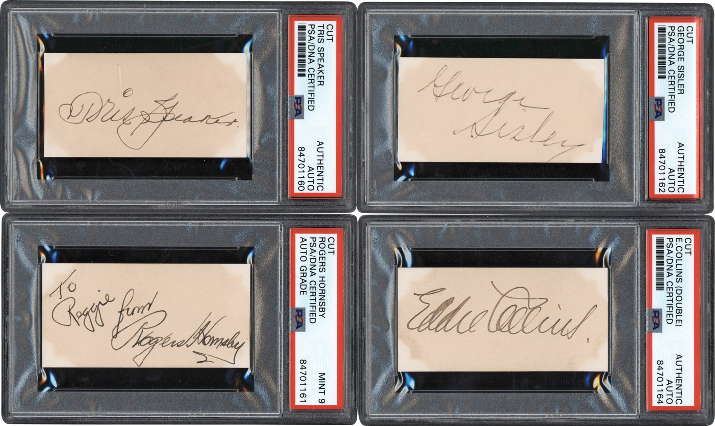 The New England Autograph Collection - Hall of Fame Cut Signature Collection - Speaker, Collins, Hornsby, & Sisler (PSA)