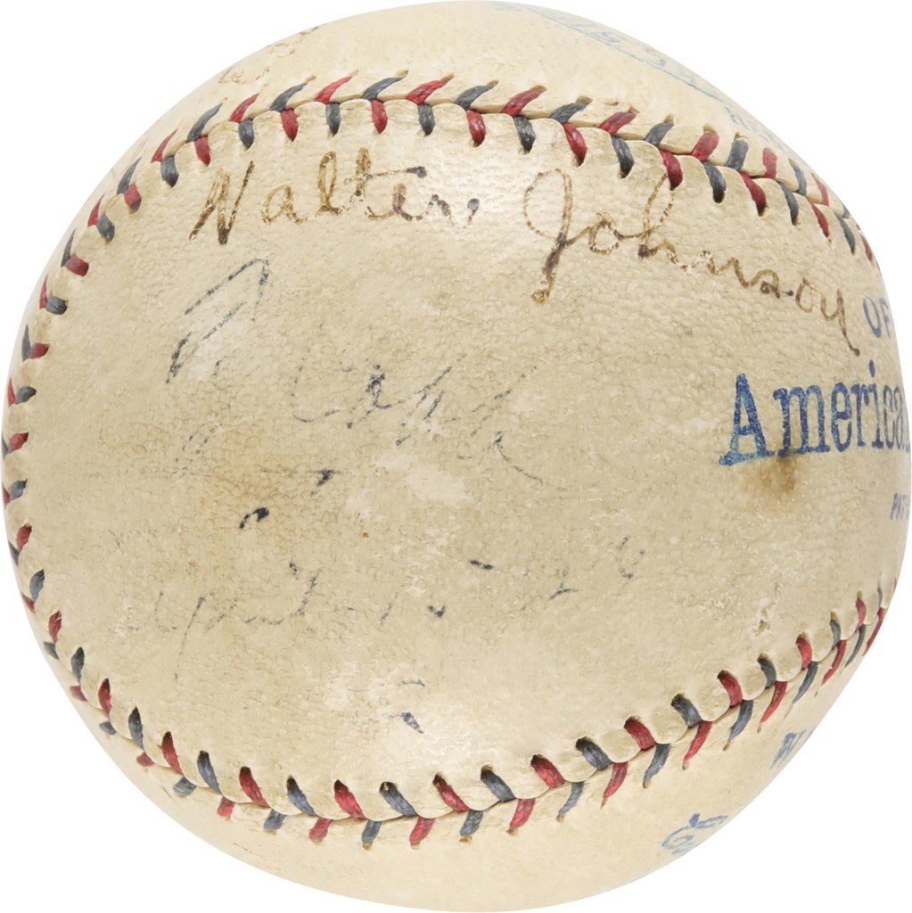 Baseball Autographs - Circa 1922 Ty Cobb, Walter Johnson Mutli-Signed Baseball (PSA)