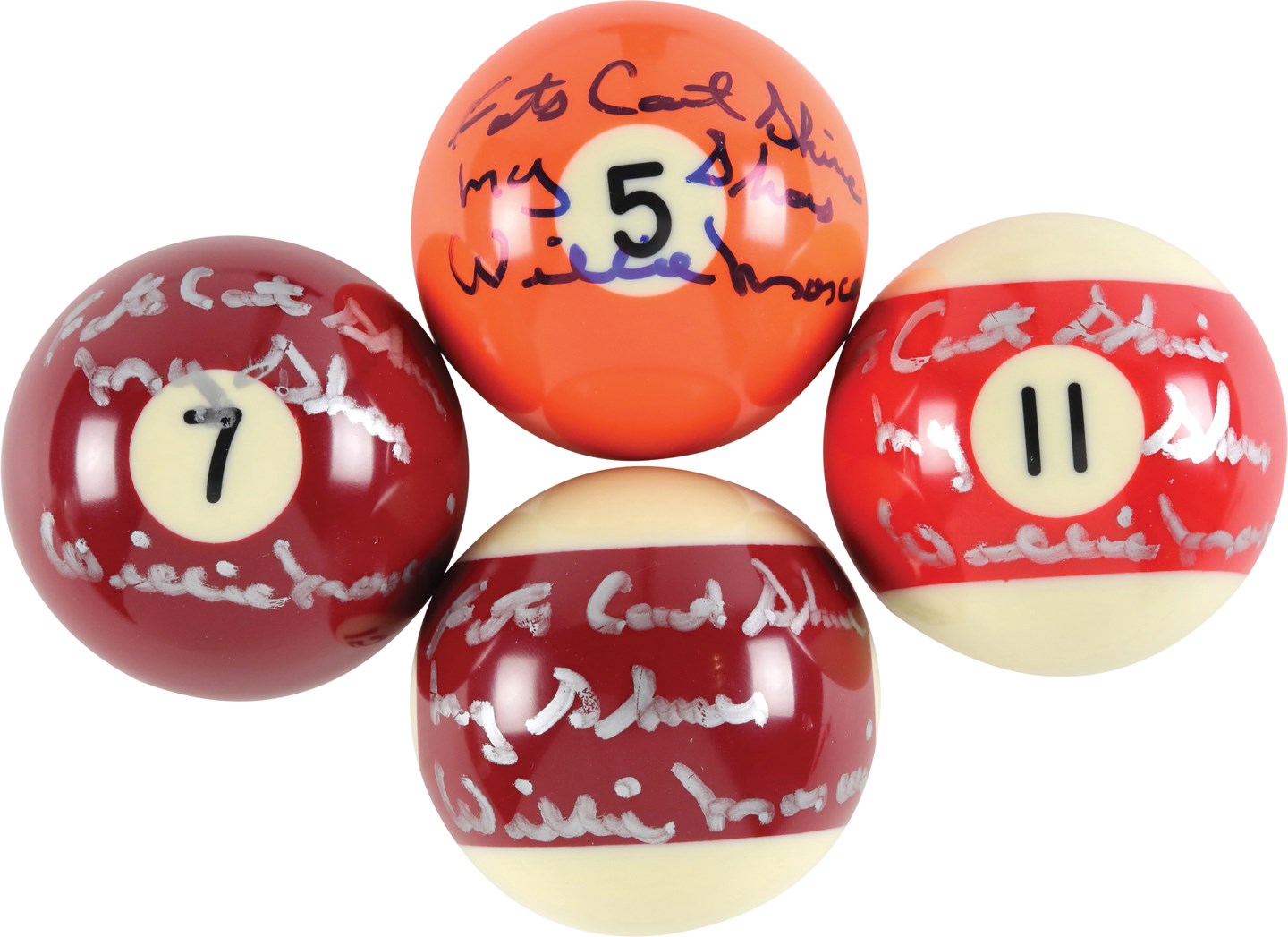 - Willie Mosconi "Fats Can't Shine My Shoes" Signed Pool Ball Collection (4) PSA/DNA