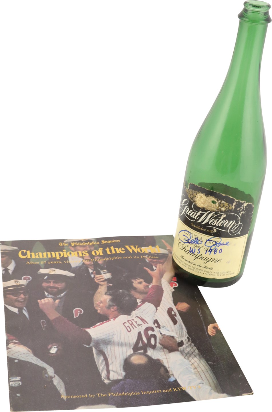 Baseball Autographs - 1980 Philadelphia Phillies World Series Championship Celebratory Champagne Bottle Signed by Pete Rose