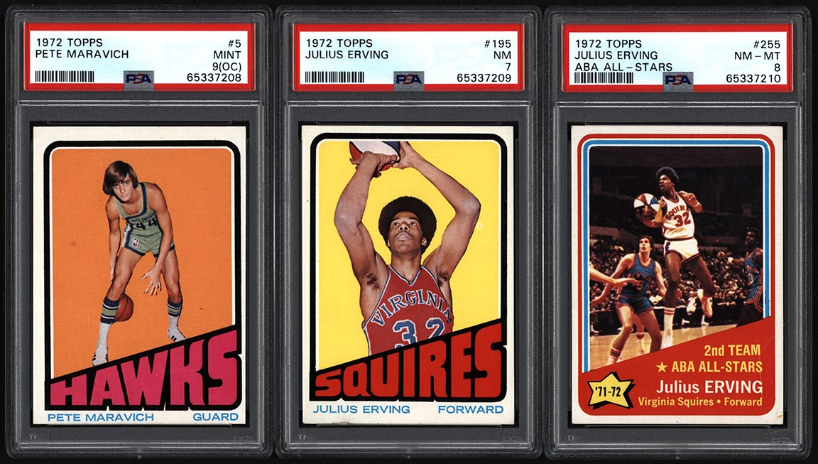 Basketball Cards - 1972 Topps Basketball Complete Set (264) w/PSA 7 Julius Erving Rookie Card