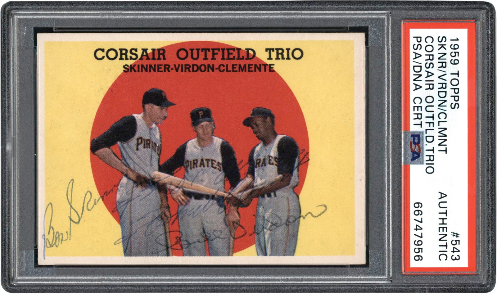 - Signed 1959 Topps #543 Corsair Outfield Trio w/Roberto Clemente (PSA)