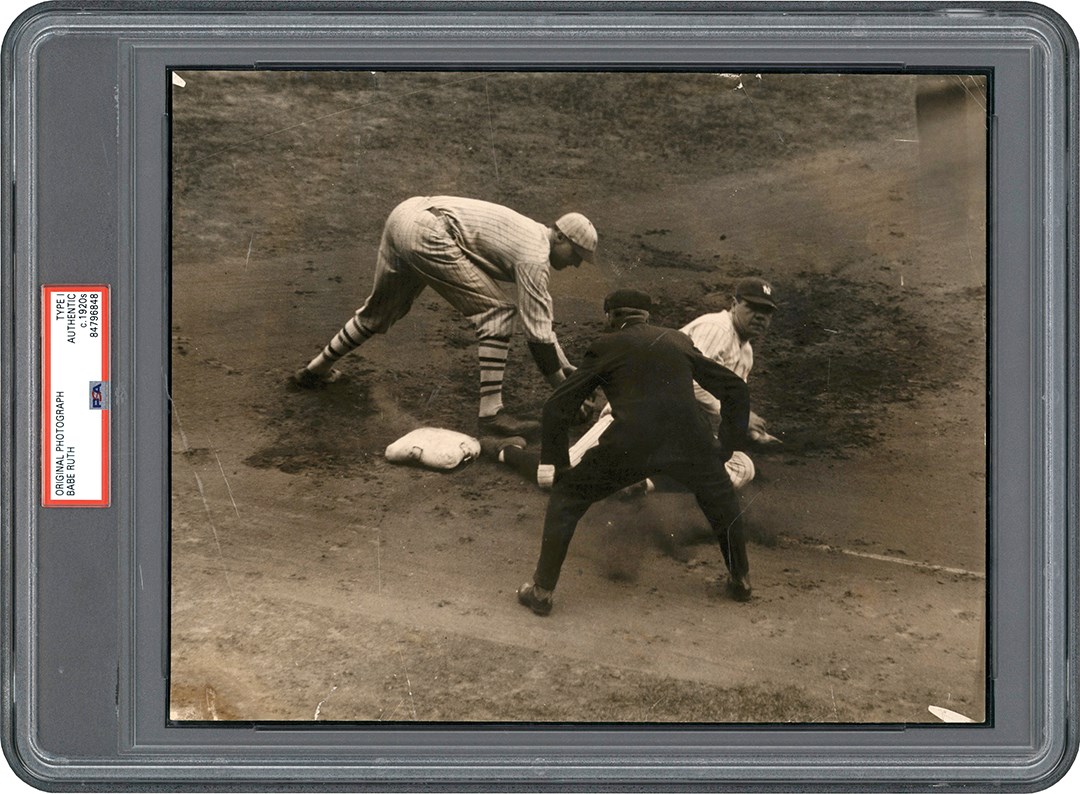 Circa 1923 Babe Ruth Sliding Photograph - Safe at First (PSA Type I)