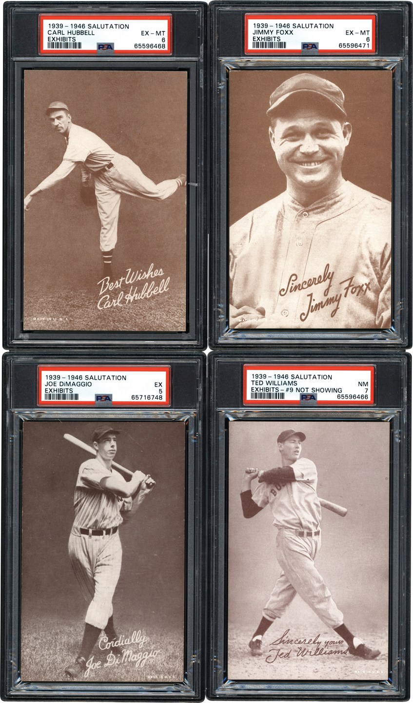 - 1939-46 Salutation Exhibits PSA Collection (4) - Williams, Foxx, DiMaggio, and Hubbell