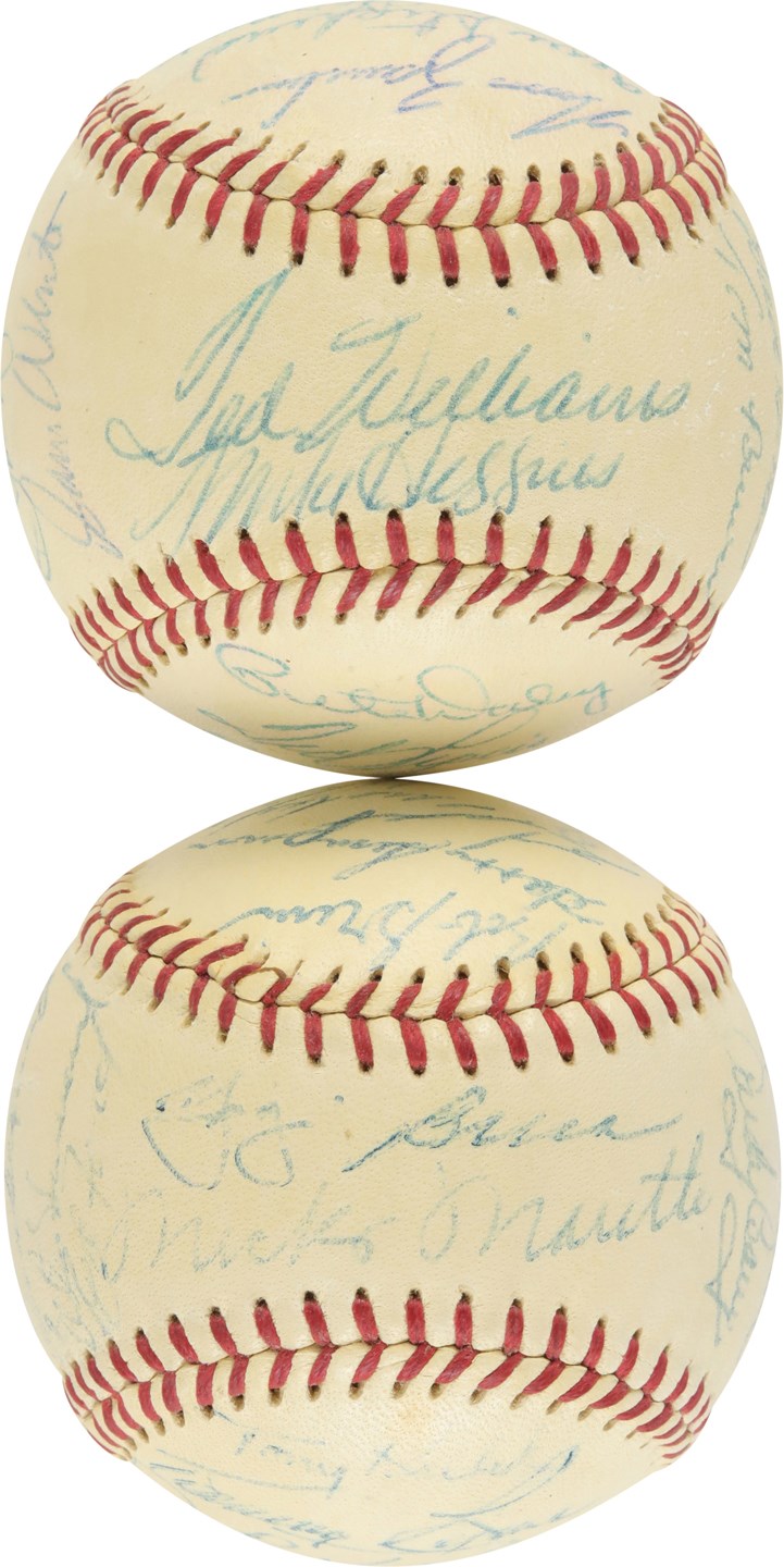 Baseball Autographs - 1957 Yankees and Red Sox Team-Signed Baseballs