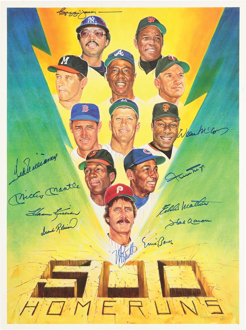 Baseball Autographs - 500 Home Run Club Signed Lithograph by Ron Lewis (PSA)
