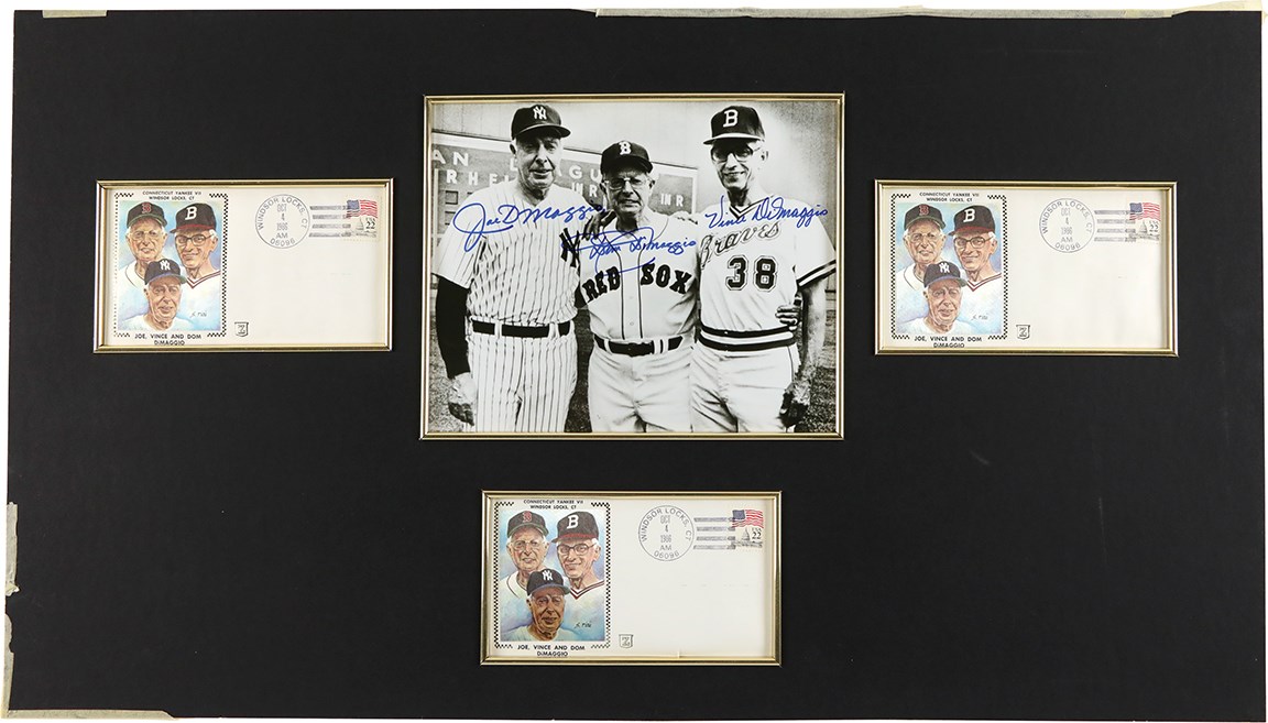 Baseball Autographs - The DiMaggio Brothers Signed Display