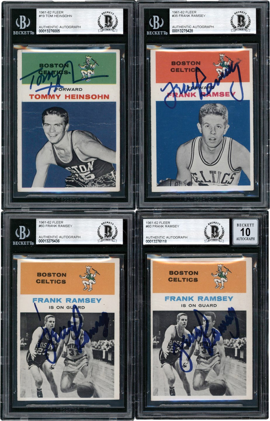 Signed 1961 Fleer Basketball Frank Ramsey and Tom Heinsohn Collection (4) All Beckett