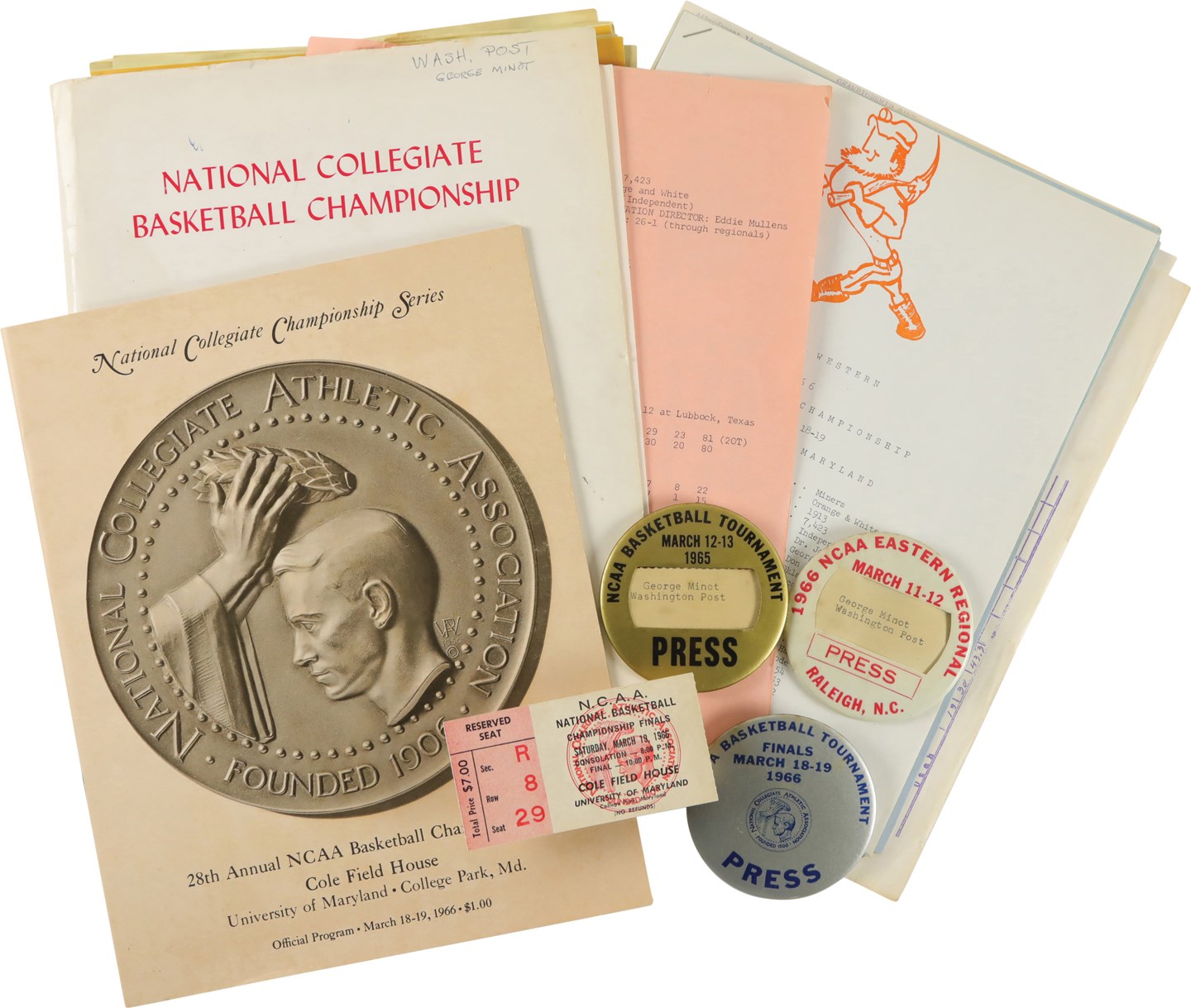 - 1966 "Glory Road" NCAA Basketball Championship Ticket, Program, Press Badges, and More
