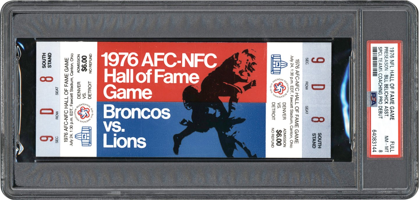 1976 NFL Hall Of Fame Game Full Ticket PSA NM-MT 8 (Bill Belichek Coaching Debut)