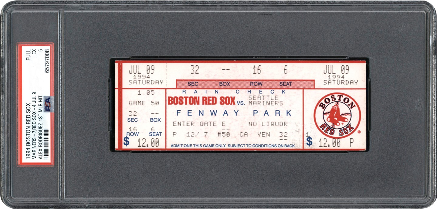 - 1994 Alex Rodriguez 1st MLB Hit Full Ticket PSA EX 5