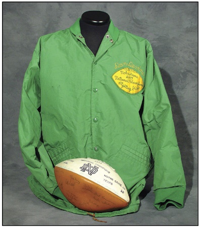 - 1977 Dan Devine Notre Dame Championship Jacket and Signed Football