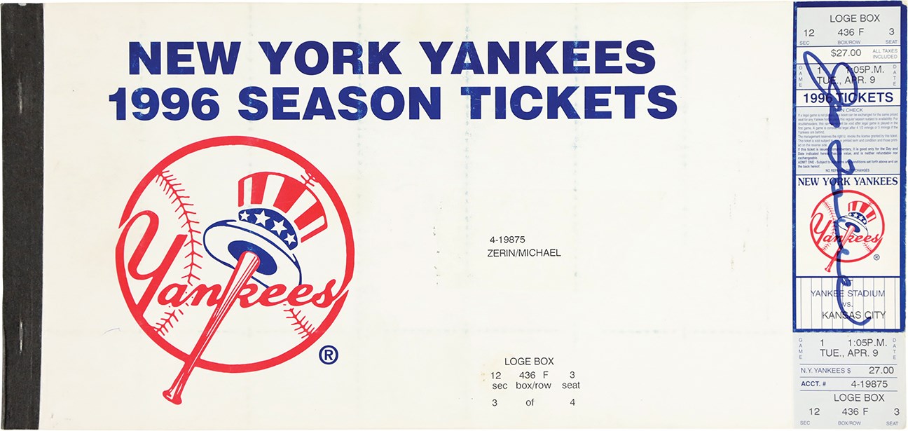 - 1996 World Champion New York Yankees Team-Signed Season Full Ticket Book w/30 Autographs including Derek Jeter