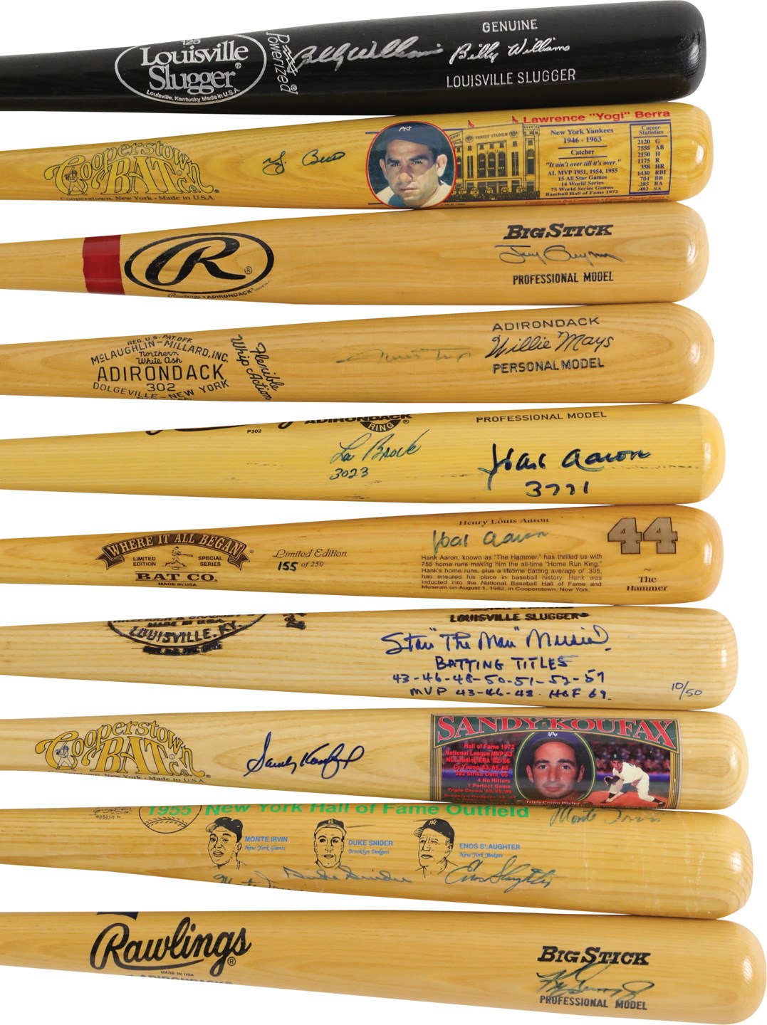 Baseball Autographs - Hall of Famers Signed Bat Collection w/3,000 Hit Club (10)