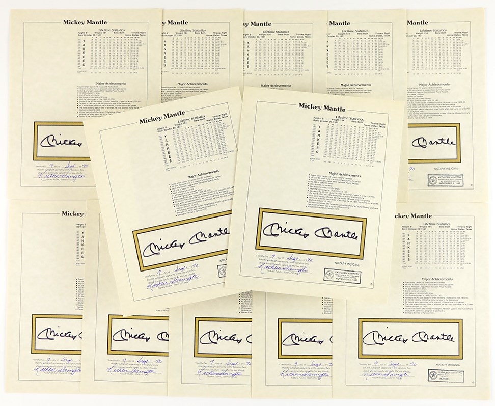 Baseball Autographs - (12) Mickey Mantle Signed SpecAthlete Notarized Signatures