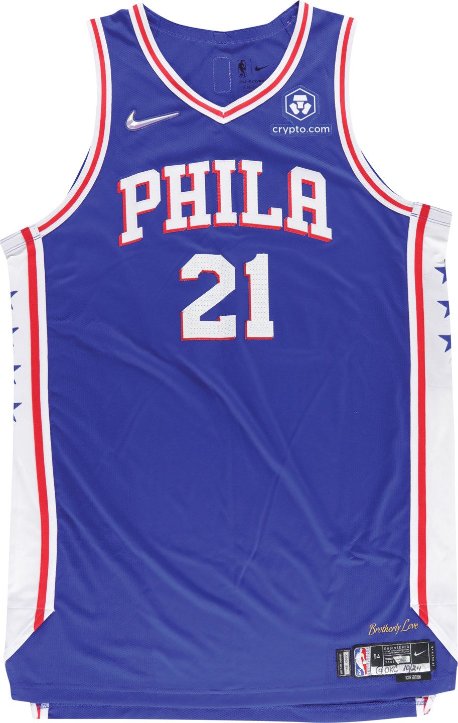 10/24/21 Joel Embiid Philadelphia 76ers Game Worn Icon Edition Jersey - First Style Appearance of the Season (Photo-Matched & 76ers Fanatics COA)