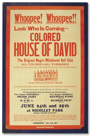 Baseball Memorabilia - 1930’s Colored House of David Broadside (22x32”)