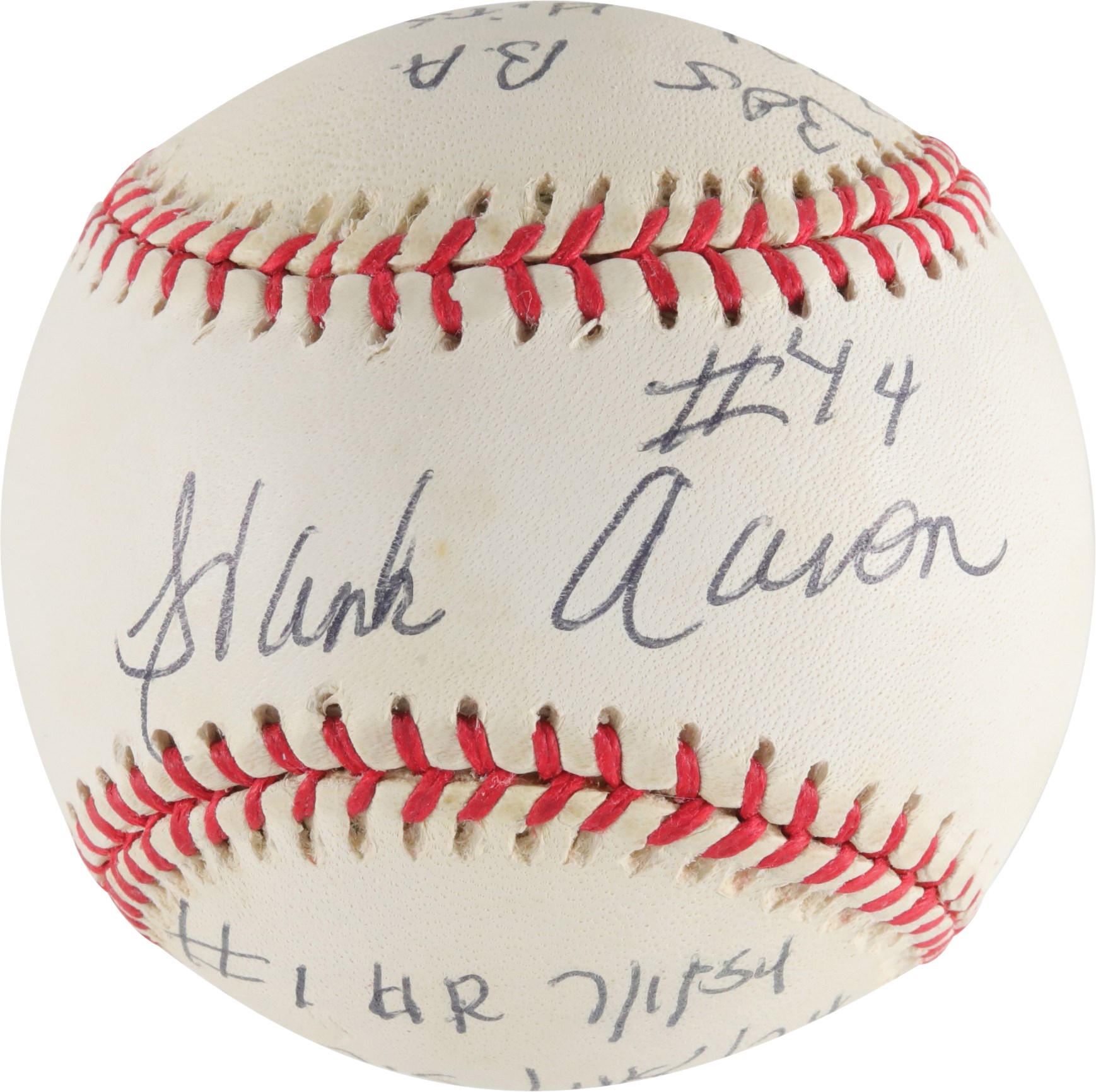 Very Rare Hank Aaron Single Signed 7x Statistics Baseball (PSA & JSA)