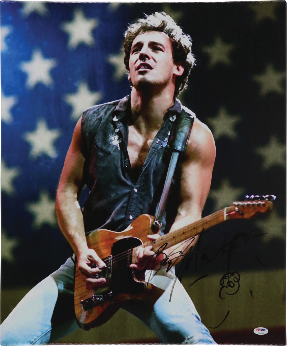 Bruce Springsteen Signed Oversized Photograph on Canvas w/Additional Drawing by Springsteen (PSA)