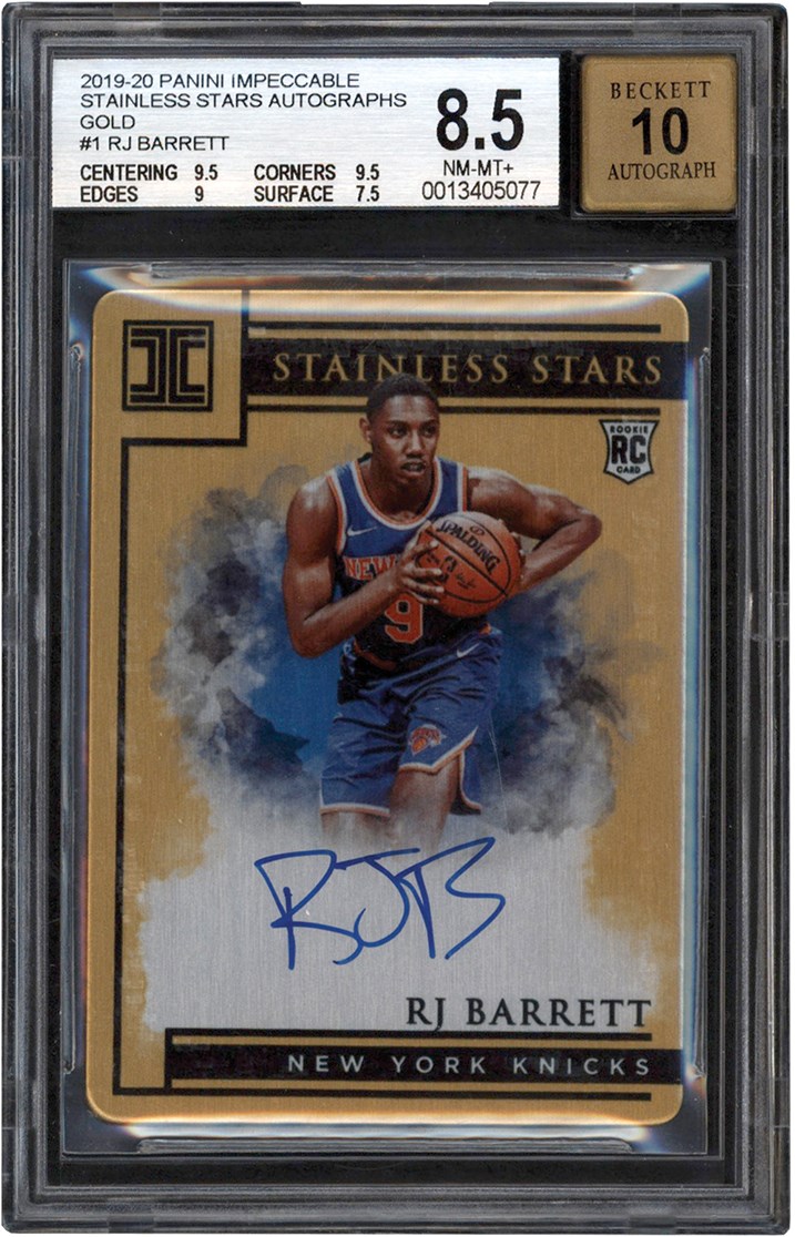 - 2019-2020 Panini Impeccable Basketball Stainless Stars Autographs Gold #1 RJ Barrett Rookie Card #6/10 BGS NM-MT+ 8.5 Auto 10